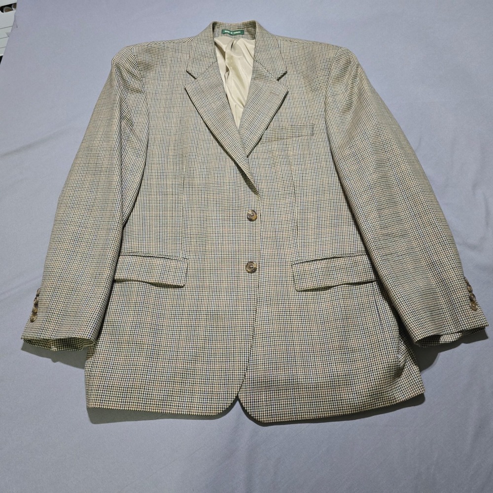 Lauren Ralph Lauren Blazer Mens 44R Tan Houndstooth Wool Sport Coat